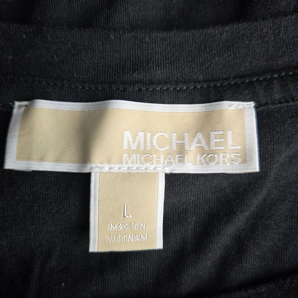 Michael Kors Cotton/Modal Sleeveless Black Tee T Shirt Ruffle Logo Womens L